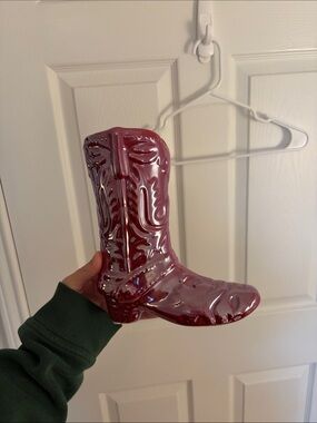Glossy Red Ceramic Cowboy Boot Figurine